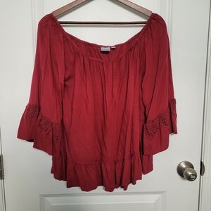 New York & Company Rayon Cotton Romantic Crimson Lace Elegant Blouse Size Medium